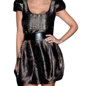 H&M Shimmering Bronze Mini Bubble Dress with Puff Cape Sleeves Party Holiday